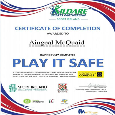 Aingeal McQuaid instructor qualified in Covid 19 safety